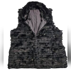 George Simonton Couture Black Rabbit Fur Vest with Silk Lining, M
